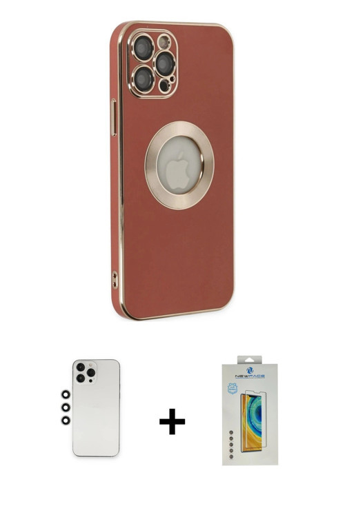 ieg™ iPhone 12 Pro Kılıf İz Form Serisi - Siyah Polymer Nano Ekran Koruyucu + Gümüş Shine Kamera Len