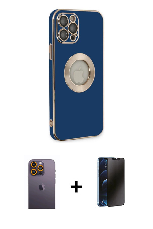 ieg™ iPhone 12 Pro Kılıf İz Form Serisi - Siyah 3D Antistatik Hayalet Cam Ekran Koruyucu + Sarı Neon