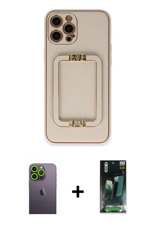 ieg™ iPhone 12 Pro Kılıf Kozmos Minimal Prime - Siyah 360 Mat Full Body Arka Koruyucu + Yeşil Neon F