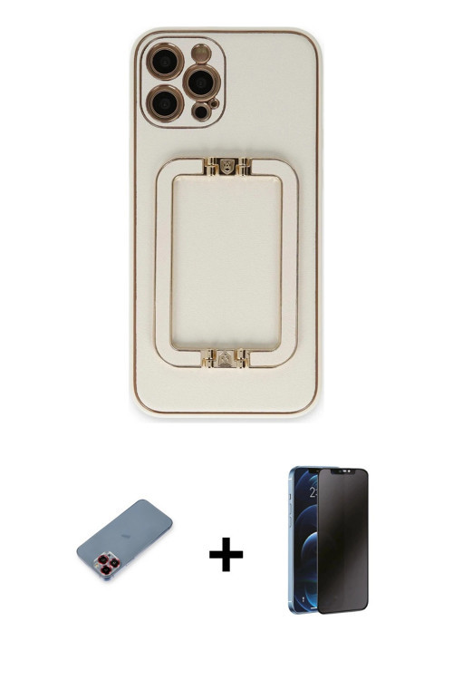 ieg™ iPhone 12 Pro Kılıf Kozmos Minimal Prime - Siyah 3D Antistatik Hayalet Cam Ekran Koruyucu + Kır