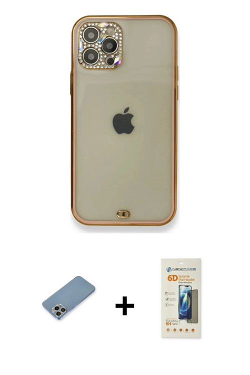 iPhone 12 Pro Kılıf Eksen Minimal Koleksiyonu - Siyah 6D Mat Seramik Hayalet Nano Ekran Koruyuc
