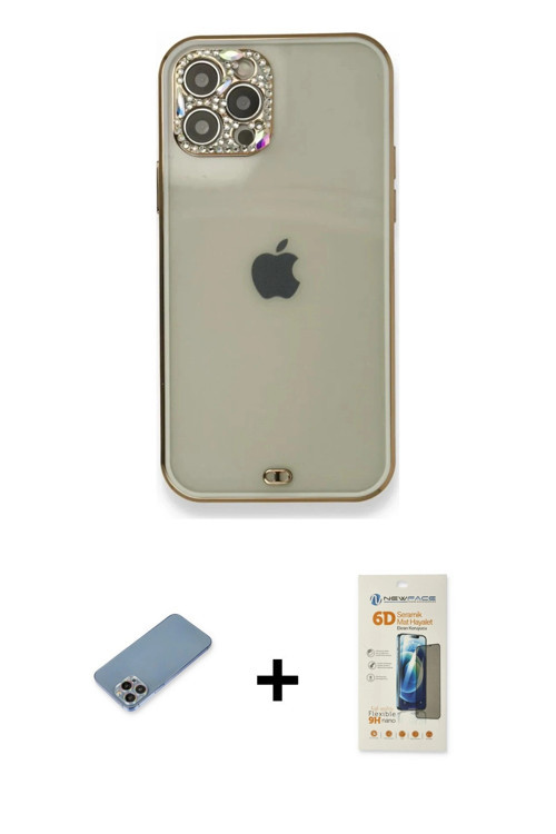 iPhone 12 Pro Kılıf Eksen Minimal Koleksiyonu - Siyah 6D Mat Seramik Hayalet Nano Ekran Koruyuc