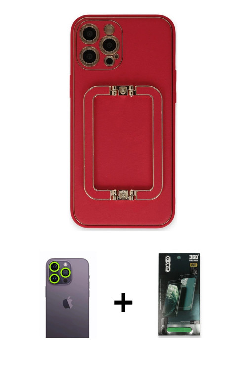 ieg™ iPhone 12 Pro Kılıf Kozmos Minimal Prime - Siyah 360 Mat Full Body Arka Koruyucu + Yeşil Neon F