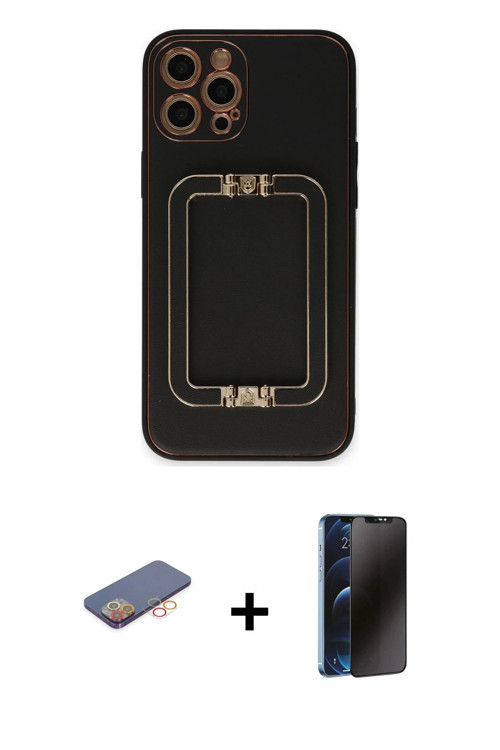ieg™ iPhone 12 Pro Kılıf Kozmos Minimal Prime - Siyah 3D Antistatik Hayalet Cam Ekran Koruyucu + Tur