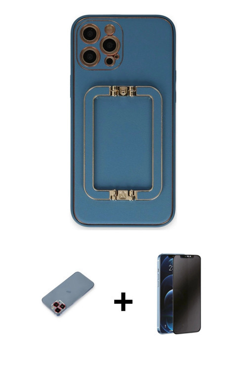 ieg™ iPhone 12 Pro Kılıf Kozmos Minimal Prime - Siyah 3D Antistatik Hayalet Cam Ekran Koruyucu + Kır