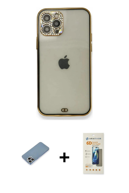 iPhone 12 Pro Kılıf Eksen Minimal Koleksiyonu - Siyah 6D Mat Seramik Hayalet Nano Ekran Koruyuc