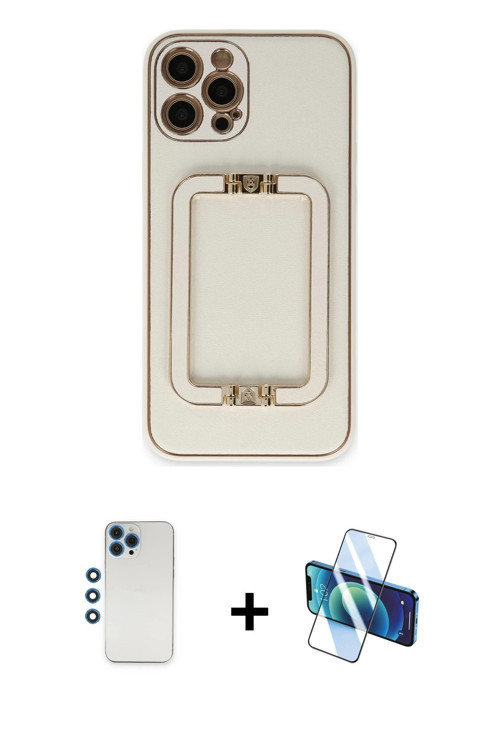 ieg™ iPhone 12 Pro Kılıf Kozmos Minimal Prime - Siyah 3D Antistatik Seramik Nano Ekran Koruyucu + Ma