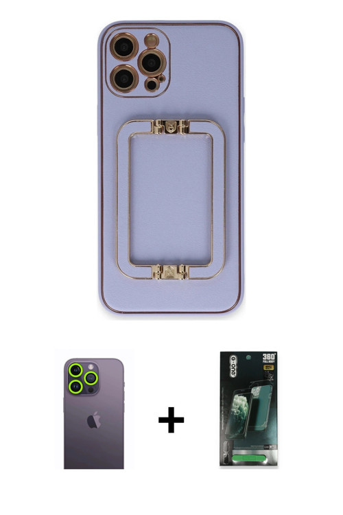 ieg™ iPhone 12 Pro Kılıf Kozmos Minimal Prime - Siyah 360 Mat Full Body Arka Koruyucu + Yeşil Neon F