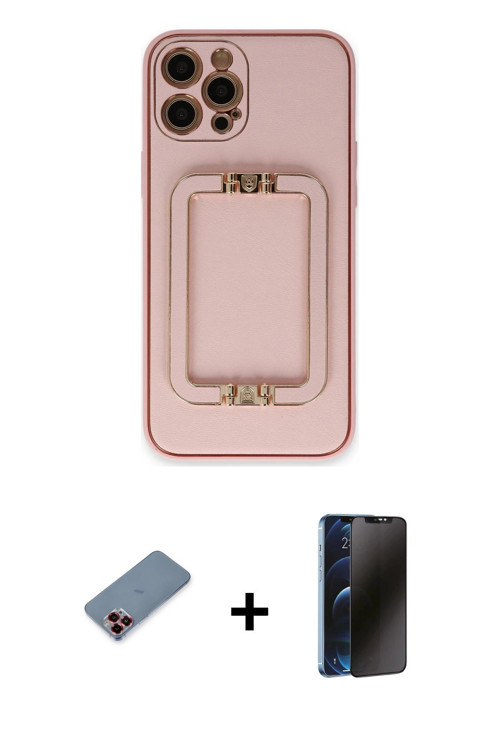 ieg™ iPhone 12 Pro Kılıf Kozmos Minimal Prime - Siyah 3D Antistatik Hayalet Cam Ekran Koruyucu + Kır