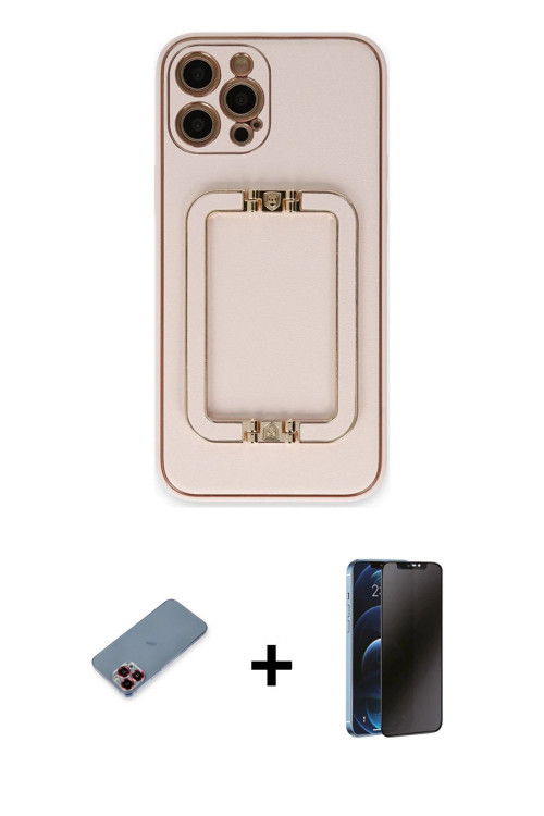 ieg™ iPhone 12 Pro Kılıf Kozmos Minimal Prime - Siyah 3D Antistatik Hayalet Cam Ekran Koruyucu + Kır