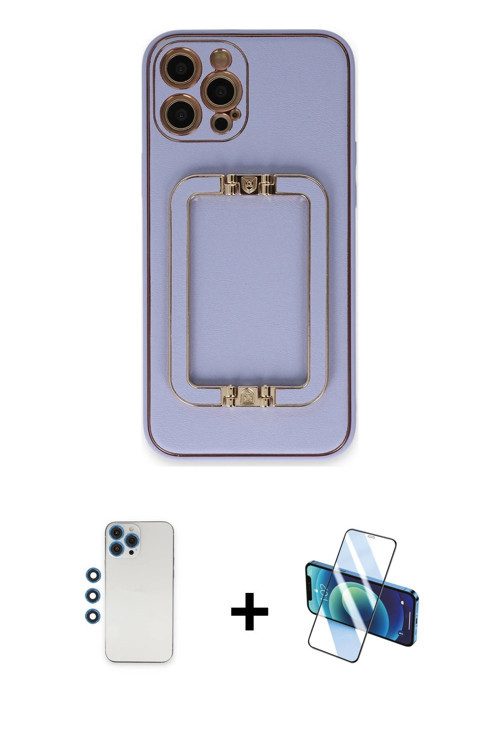 ieg™ iPhone 12 Pro Kılıf Kozmos Minimal Prime - Siyah 3D Antistatik Seramik Nano Ekran Koruyucu + Ma