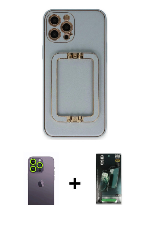 ieg™ iPhone 12 Pro Kılıf Kozmos Minimal Prime - Siyah 360 Mat Full Body Arka Koruyucu + Yeşil Neon F