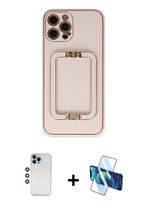 ieg™ iPhone 12 Pro Kılıf Kozmos Minimal Prime - Siyah 3D Antistatik Seramik Nano Ekran Koruyucu + Ma