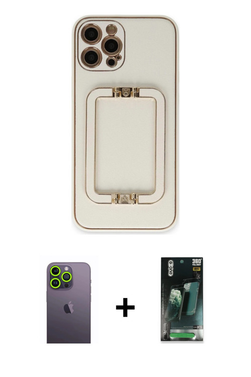 ieg™ iPhone 12 Pro Kılıf Kozmos Minimal Prime - Siyah 360 Mat Full Body Arka Koruyucu + Yeşil Neon F