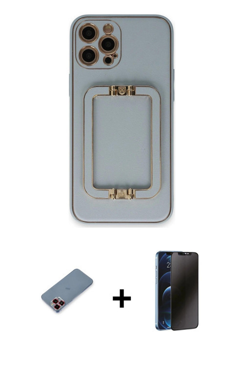 ieg™ iPhone 12 Pro Kılıf Kozmos Minimal Prime - Siyah 3D Antistatik Hayalet Cam Ekran Koruyucu + Kır