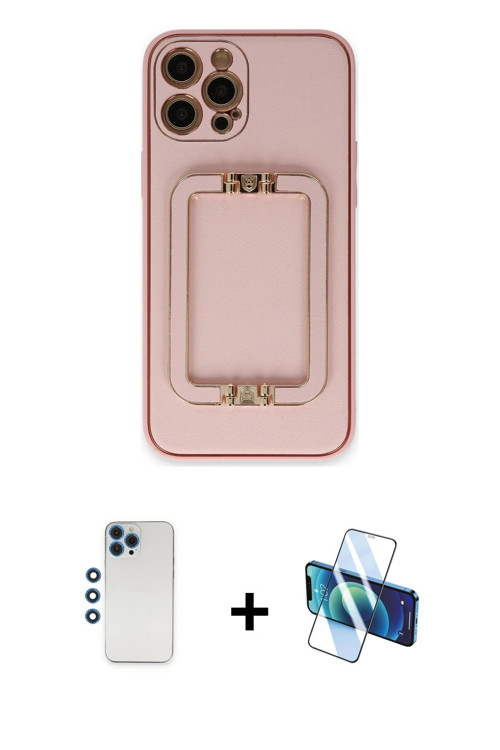 ieg™ iPhone 12 Pro Kılıf Kozmos Minimal Prime - Siyah 3D Antistatik Seramik Nano Ekran Koruyucu + Ma