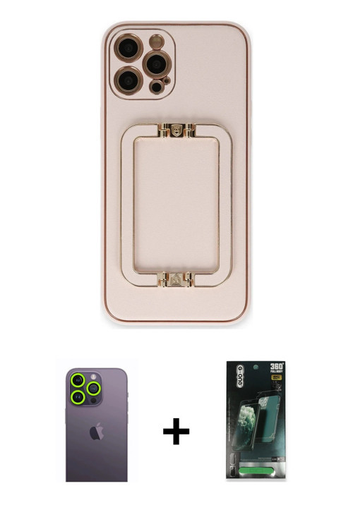 ieg™ iPhone 12 Pro Kılıf Kozmos Minimal Prime - Siyah 360 Mat Full Body Arka Koruyucu + Yeşil Neon F