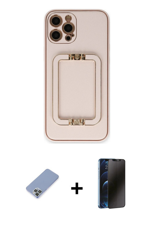 ieg™ iPhone 12 Pro Kılıf Kozmos Minimal Prime - Siyah 3D Antistatik Hayalet Cam Ekran Koruyucu + Koy