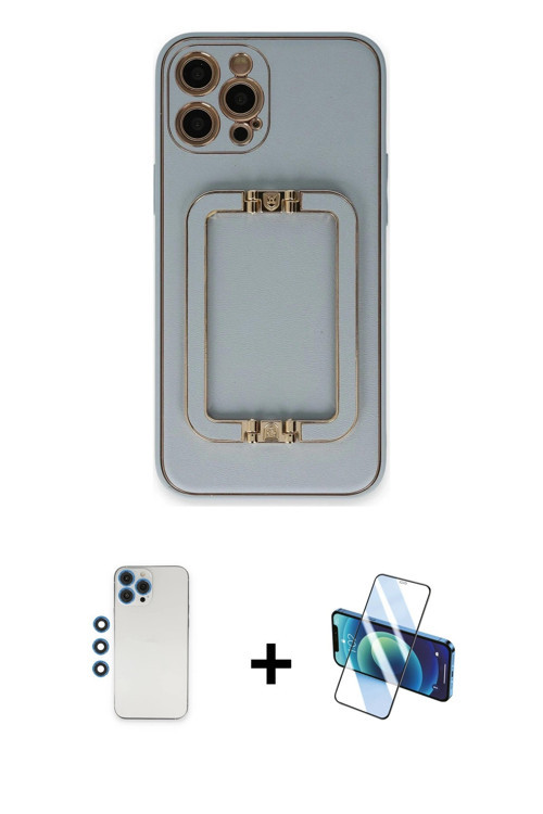 ieg™ iPhone 12 Pro Kılıf Kozmos Minimal Prime - Siyah 3D Antistatik Seramik Nano Ekran Koruyucu + Ma