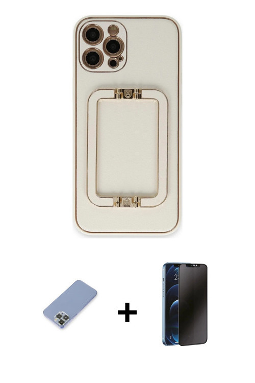 ieg™ iPhone 12 Pro Kılıf Kozmos Minimal Prime - Siyah 3D Antistatik Hayalet Cam Ekran Koruyucu + Koy