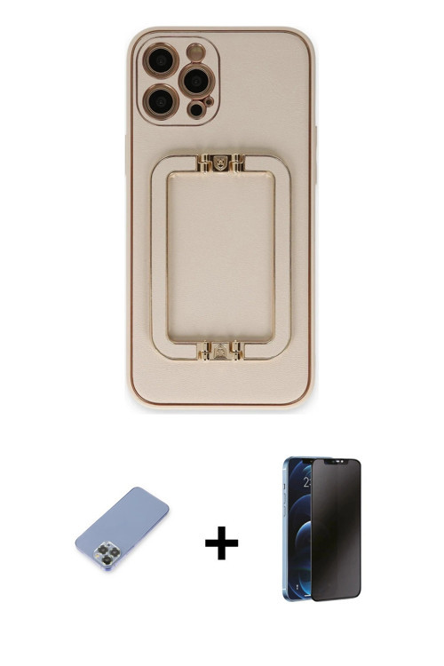 ieg™ iPhone 12 Pro Kılıf Kozmos Minimal Prime - Siyah 3D Antistatik Hayalet Cam Ekran Koruyucu + Koy