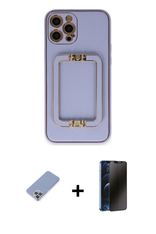 ieg™ iPhone 12 Pro Kılıf Kozmos Minimal Prime - Siyah 3D Antistatik Hayalet Cam Ekran Koruyucu + Koy
