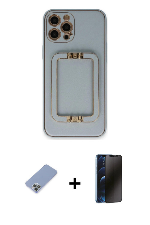 ieg™ iPhone 12 Pro Kılıf Kozmos Minimal Prime - Siyah 3D Antistatik Hayalet Cam Ekran Koruyucu + Koy