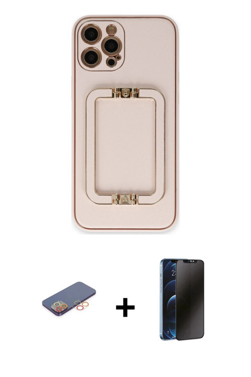 ieg™ iPhone 12 Pro Kılıf Kozmos Minimal Prime - Siyah 3D Antistatik Hayalet Cam Ekran Koruyucu + Tur