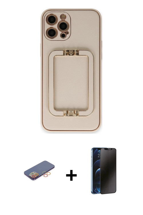 ieg™ iPhone 12 Pro Kılıf Kozmos Minimal Prime - Siyah 3D Antistatik Hayalet Cam Ekran Koruyucu + Tur