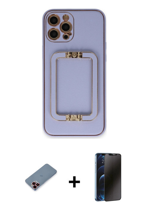 ieg™ iPhone 12 Pro Kılıf Kozmos Minimal Prime - Siyah 3D Antistatik Hayalet Cam Ekran Koruyucu + Kır