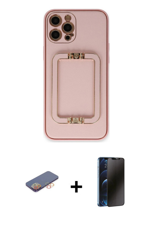 ieg™ iPhone 12 Pro Kılıf Kozmos Minimal Prime - Siyah 3D Antistatik Hayalet Cam Ekran Koruyucu + Tur