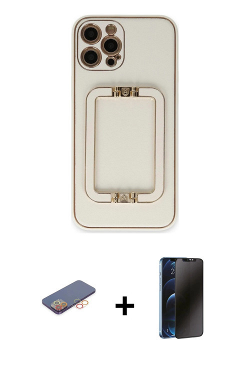 ieg™ iPhone 12 Pro Kılıf Kozmos Minimal Prime - Siyah 3D Antistatik Hayalet Cam Ekran Koruyucu + Tur