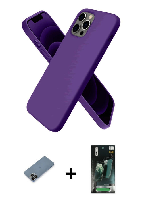 ieg™ iPhone 12 Pro Kılıf Kozmos Yansıma Özel Seri - Siyah 360 Mat Full Body Arka Koruyucu + Siyah Sh