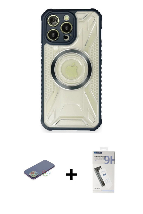 ieg™ iPhone 12 Pro Kılıf Kutup Modern - Şeffaf Uv Polymer Nano Ekran Koruyucu + Mavi Renkli Kamera L