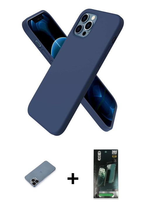 ieg™ iPhone 12 Pro Kılıf Kozmos Yansıma Özel Seri - Siyah 360 Mat Full Body Arka Koruyucu + Siyah Sh
