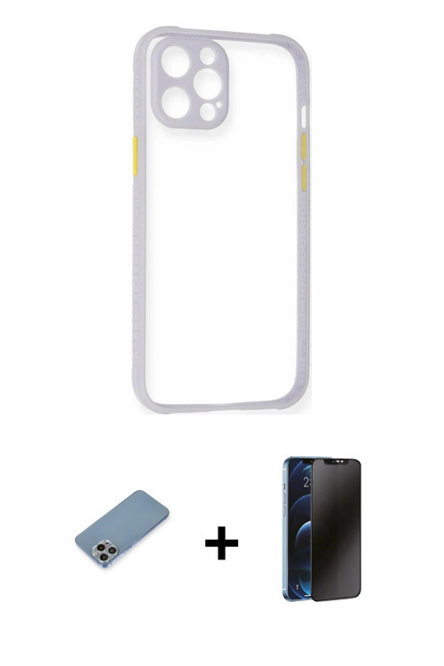 ieg™ iPhone 12 Pro Kılıf Nova Asil Özel Seri - Siyah 3D Antistatik Hayalet Cam Ekran Koruyucu + Gökk