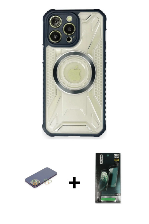 ieg™ iPhone 12 Pro Kılıf Kutup Modern - Siyah 360 Mat Full Body Arka Koruyucu + Sarı Renkli Kamera L