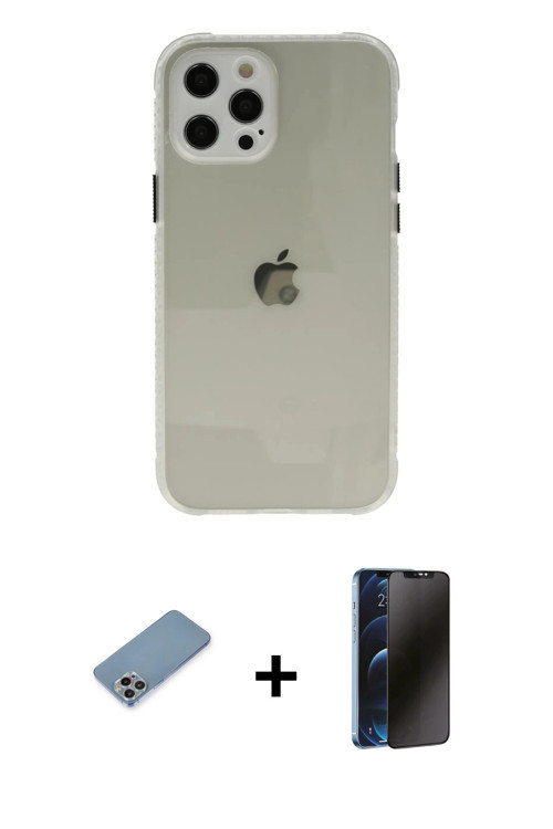 ieg™ iPhone 12 Pro Kılıf Nova Asil Özel Seri - Siyah 3D Antistatik Hayalet Cam Ekran Koruyucu + Gökk