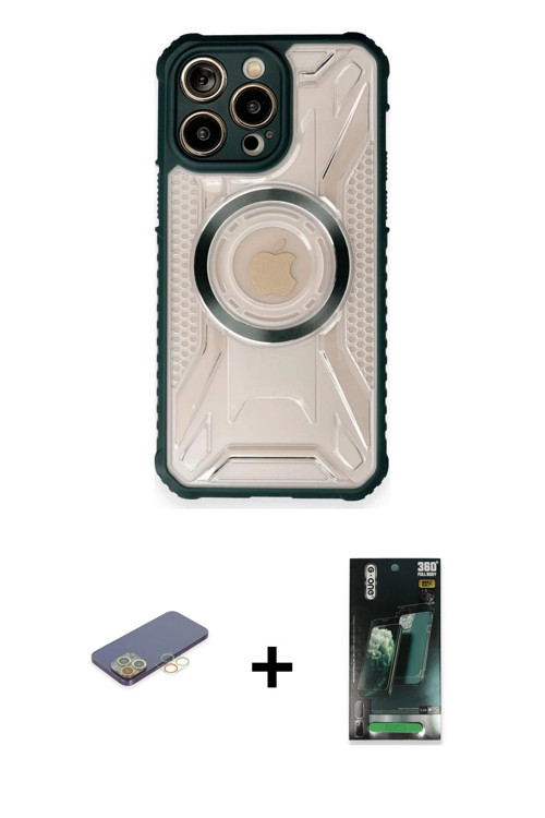 ieg™ iPhone 12 Pro Kılıf Kutup Modern - Siyah 360 Mat Full Body Arka Koruyucu + Sarı Renkli Kamera L