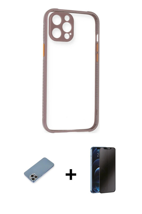 ieg™ iPhone 12 Pro Kılıf Nova Asil Özel Seri - Siyah 3D Antistatik Hayalet Cam Ekran Koruyucu + Gökk