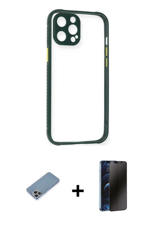 ieg™ iPhone 12 Pro Kılıf Nova Asil Özel Seri - Siyah 3D Antistatik Hayalet Cam Ekran Koruyucu + Gökk