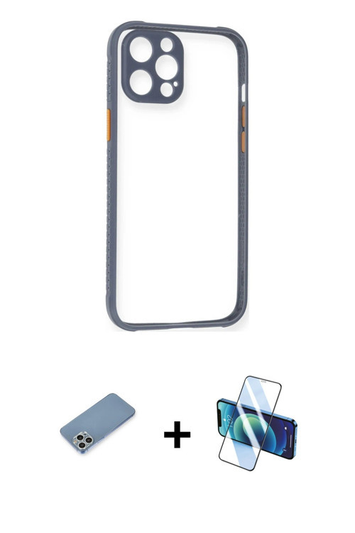 ieg™ iPhone 12 Pro Kılıf Nova Asil Özel Seri - Siyah 3D Antistatik Seramik Nano Ekran Koruyucu + Güm