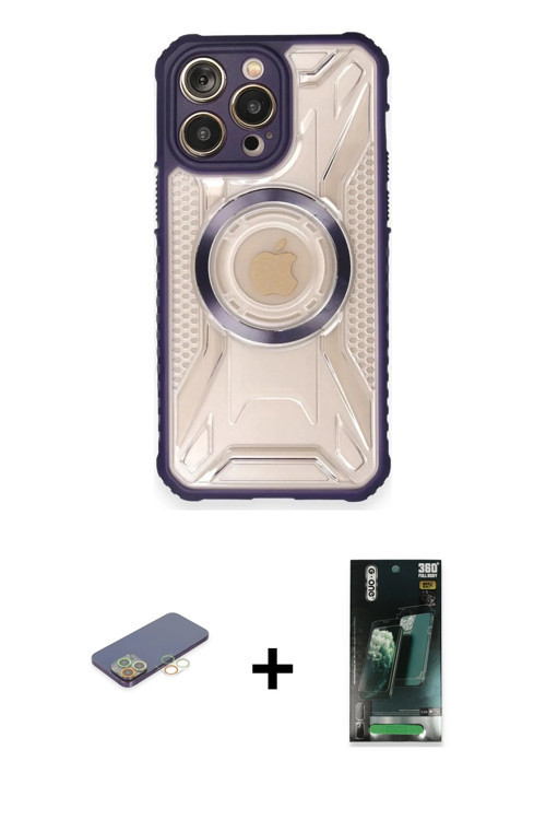 ieg™ iPhone 12 Pro Kılıf Kutup Modern - Siyah 360 Mat Full Body Arka Koruyucu + Sarı Renkli Kamera L