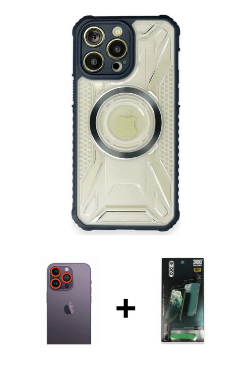 ieg™ iPhone 12 Pro Kılıf Kutup Modern - Siyah 360 Mat Full Body Arka Koruyucu + Turuncu Neon Fosforl