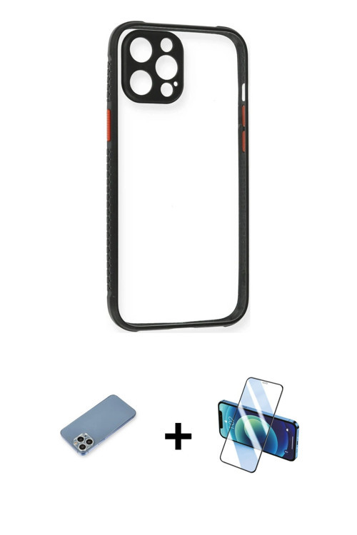 ieg™ iPhone 12 Pro Kılıf Nova Asil Özel Seri - Siyah 3D Antistatik Seramik Nano Ekran Koruyucu + Güm