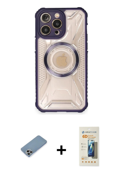 ieg™ iPhone 12 Pro Kılıf Kutup Modern - Siyah 6D Mat Seramik Hayalet Nano Ekran Koruyucu + Gökkuşağı