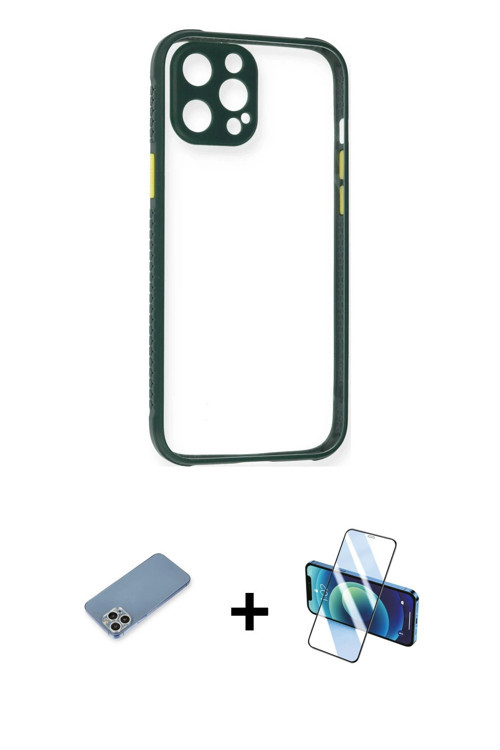 ieg™ iPhone 12 Pro Kılıf Nova Asil Özel Seri - Siyah 3D Antistatik Seramik Nano Ekran Koruyucu + Güm
