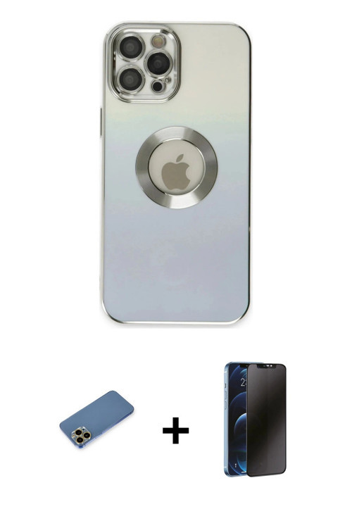 ieg™ iPhone 12 Pro Kılıf Kutup Yansıma Özel Seri - Siyah 3D Antistatik Hayalet Cam Ekran Koruyucu +