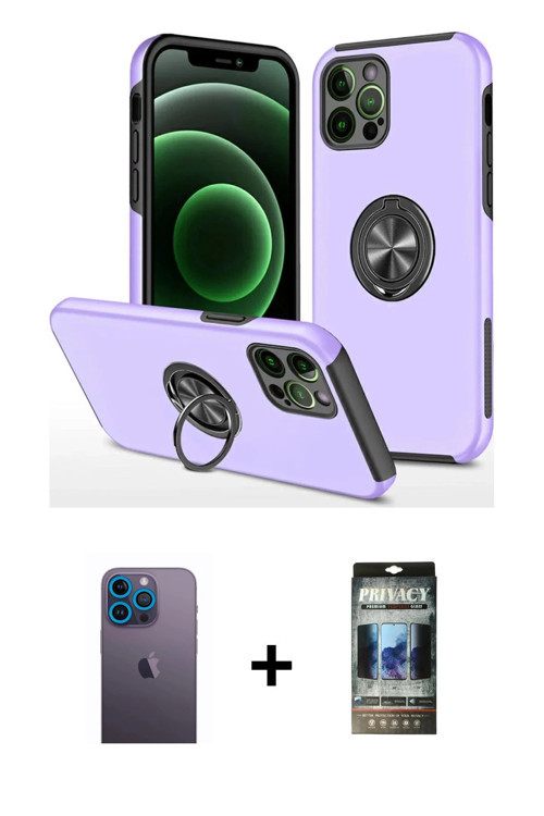 ieg™ iPhone 12 Pro Kılıf Odak Form Prime - Siyah 34D Hayalet Izgaralı Cam + Mavi Neon Fosforlu Kamer