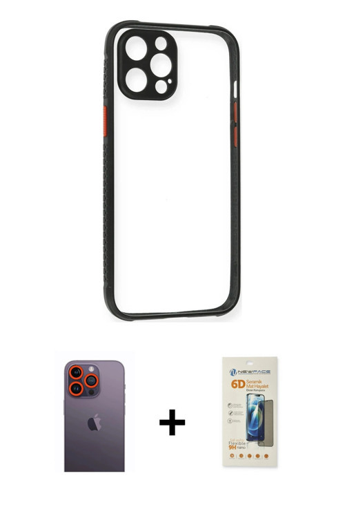 ieg™ iPhone 12 Pro Kılıf Nova Asil Özel Seri - Siyah 6D Mat Seramik Hayalet Nano Ekran Koruyucu + Tu